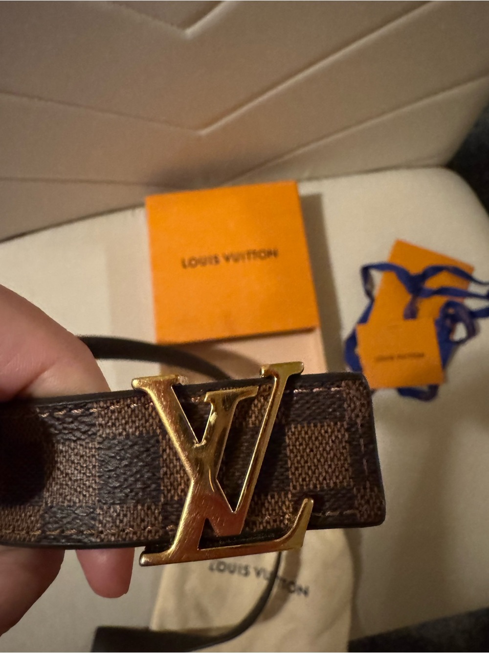 Louis Vuitton Brown Damier Ebene Belt with Gold LV Initiales 25 mm - Picture 3 of 6